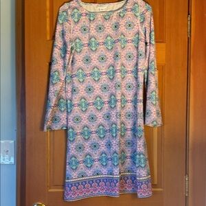 Cabana Life Pink and Blue Geometric Long Sleeve Dress